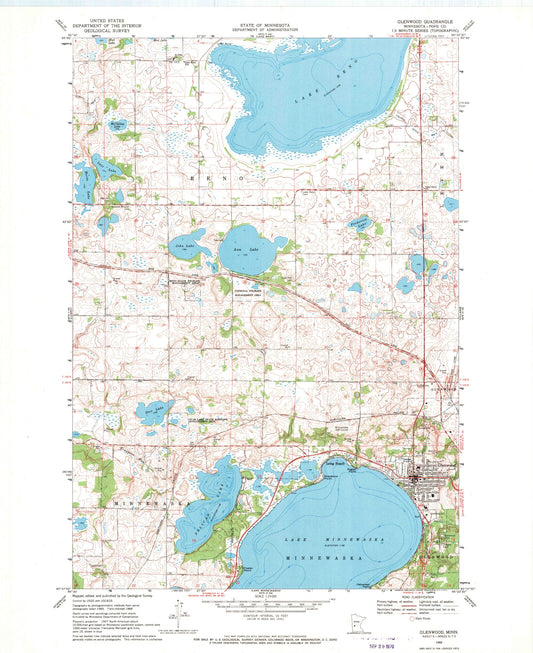 Classic USGS Glenwood Minnesota 7.5'x7.5' Topo Map Image