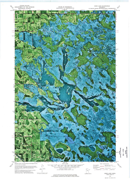 Classic USGS Good Lake Minnesota 7.5'x7.5' Topo Map Image