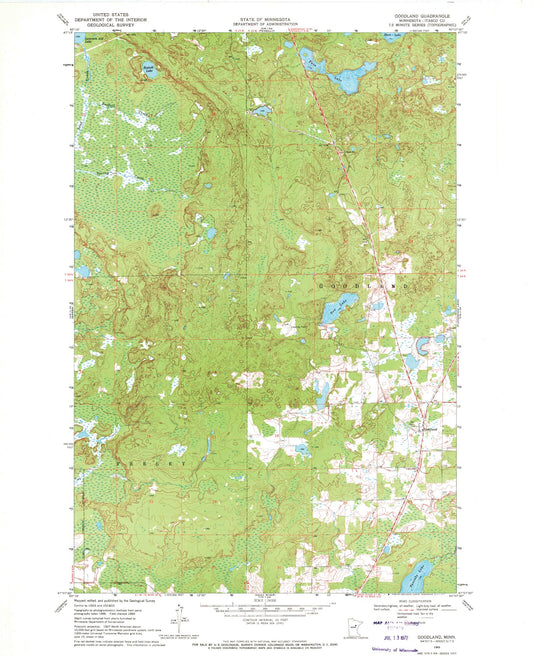 Classic USGS Goodland Minnesota 7.5'x7.5' Topo Map Image