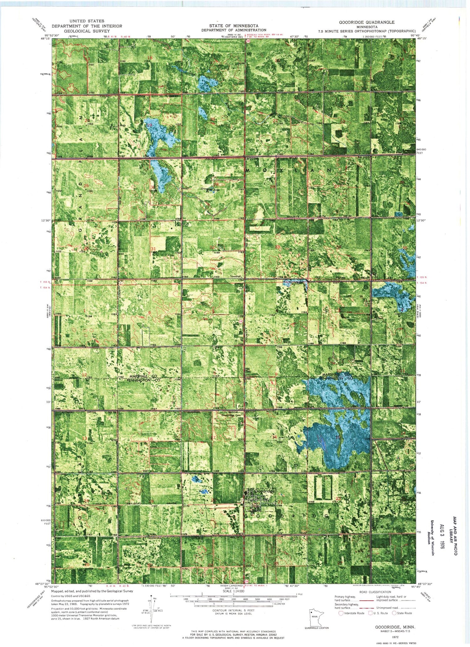 Classic USGS Goodridge Minnesota 7.5'x7.5' Topo Map Image