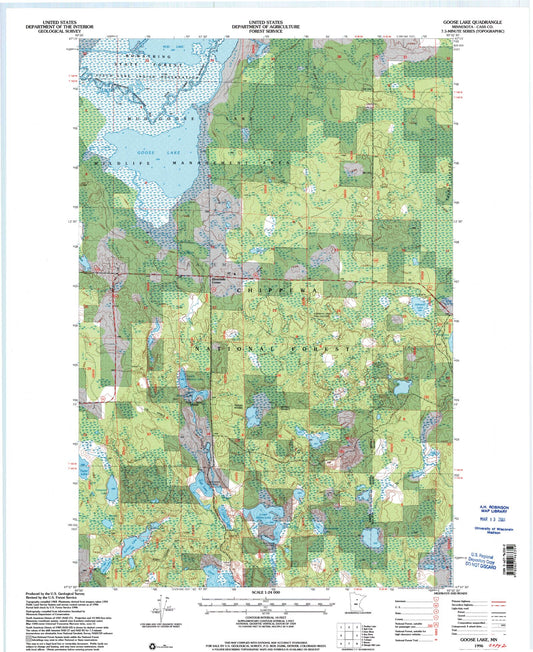Classic USGS Goose Lake Minnesota 7.5'x7.5' Topo Map Image