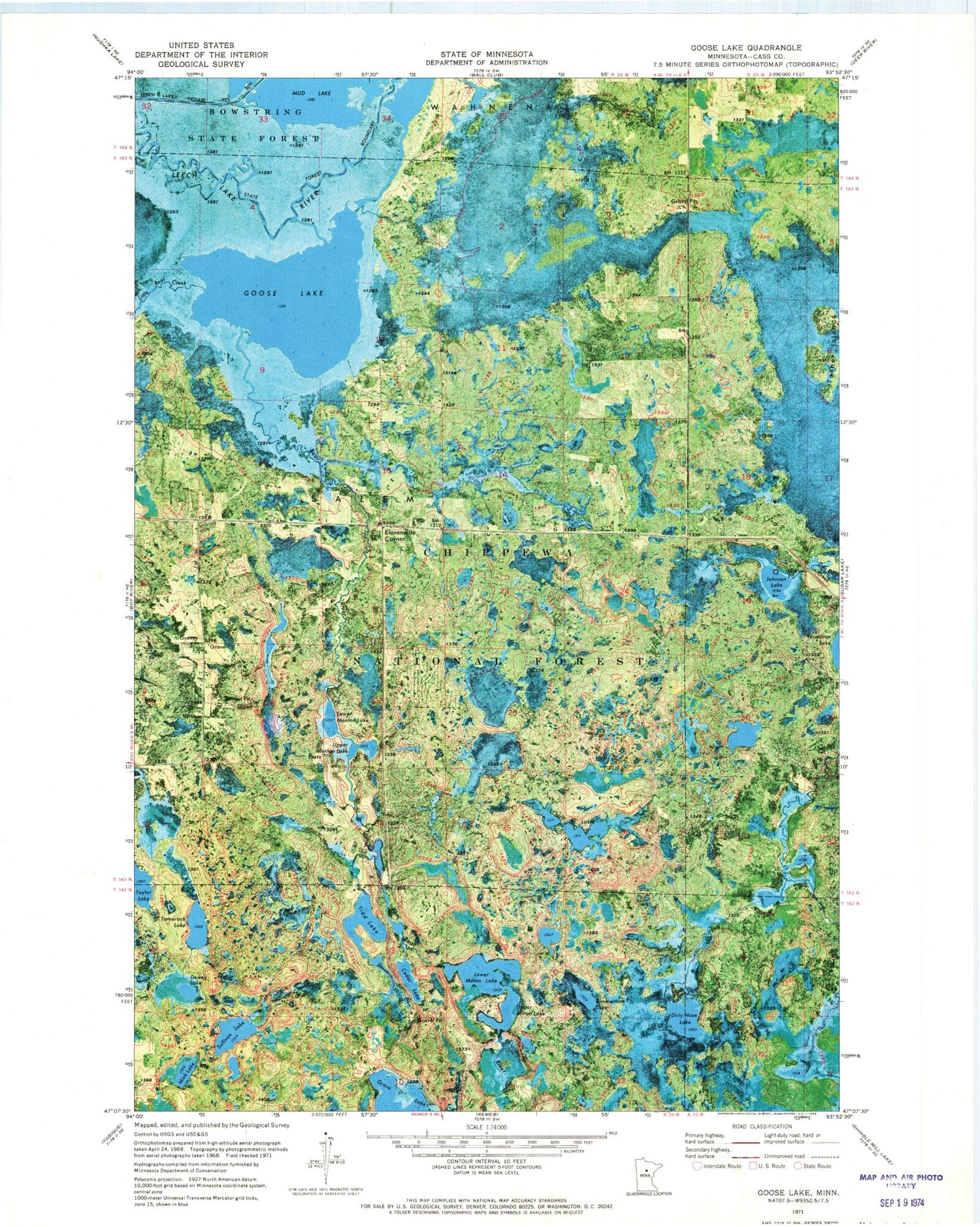 Classic USGS Goose Lake Minnesota 7.5'x7.5' Topo Map Image