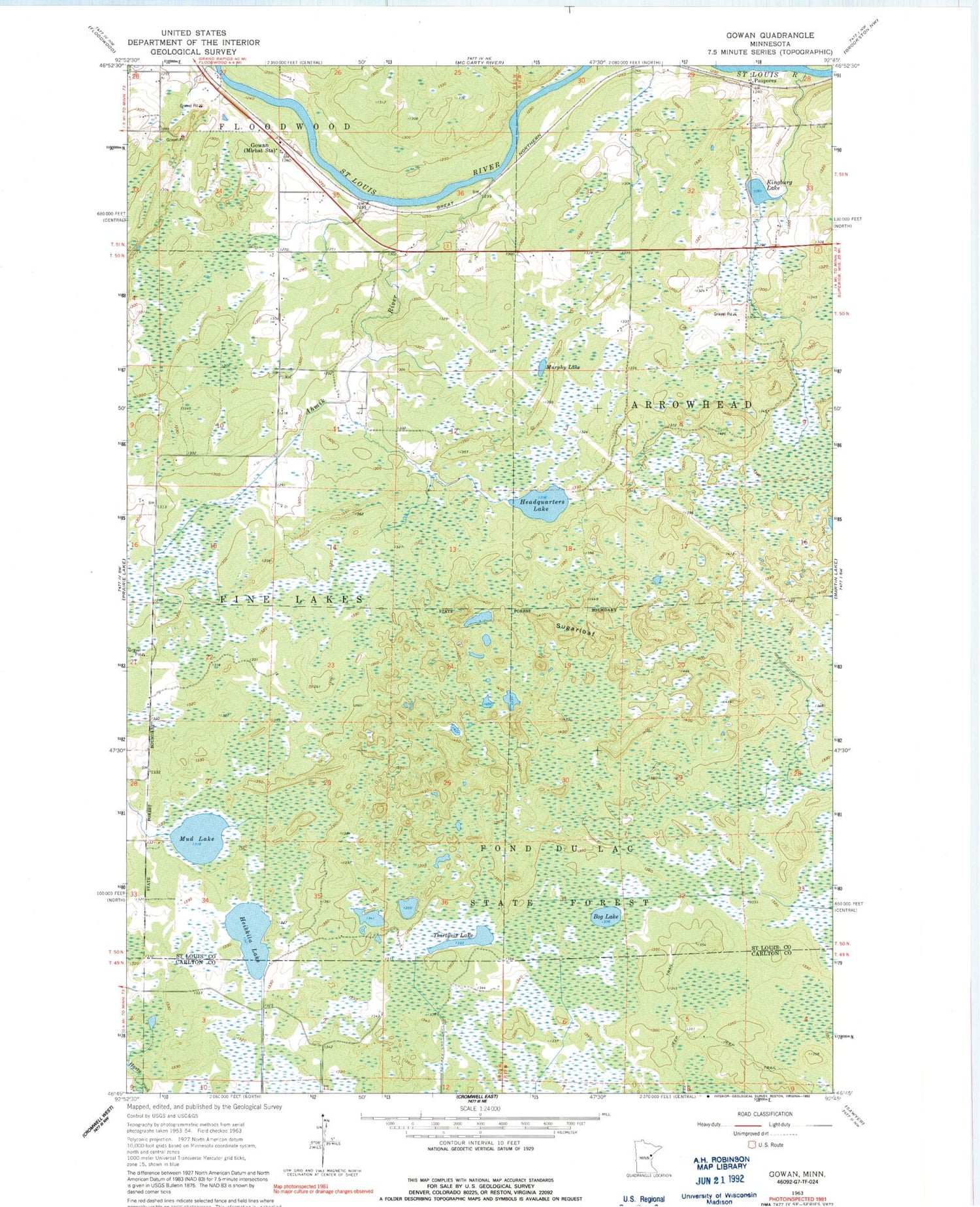 Classic USGS Gowan Minnesota 7.5'x7.5' Topo Map Image