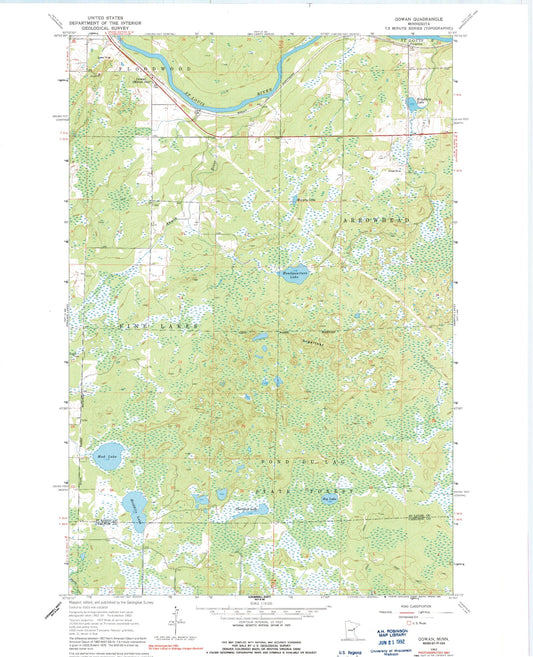 Classic USGS Gowan Minnesota 7.5'x7.5' Topo Map Image