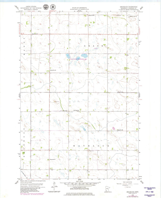 Classic USGS Gracelock Minnesota 7.5'x7.5' Topo Map Image