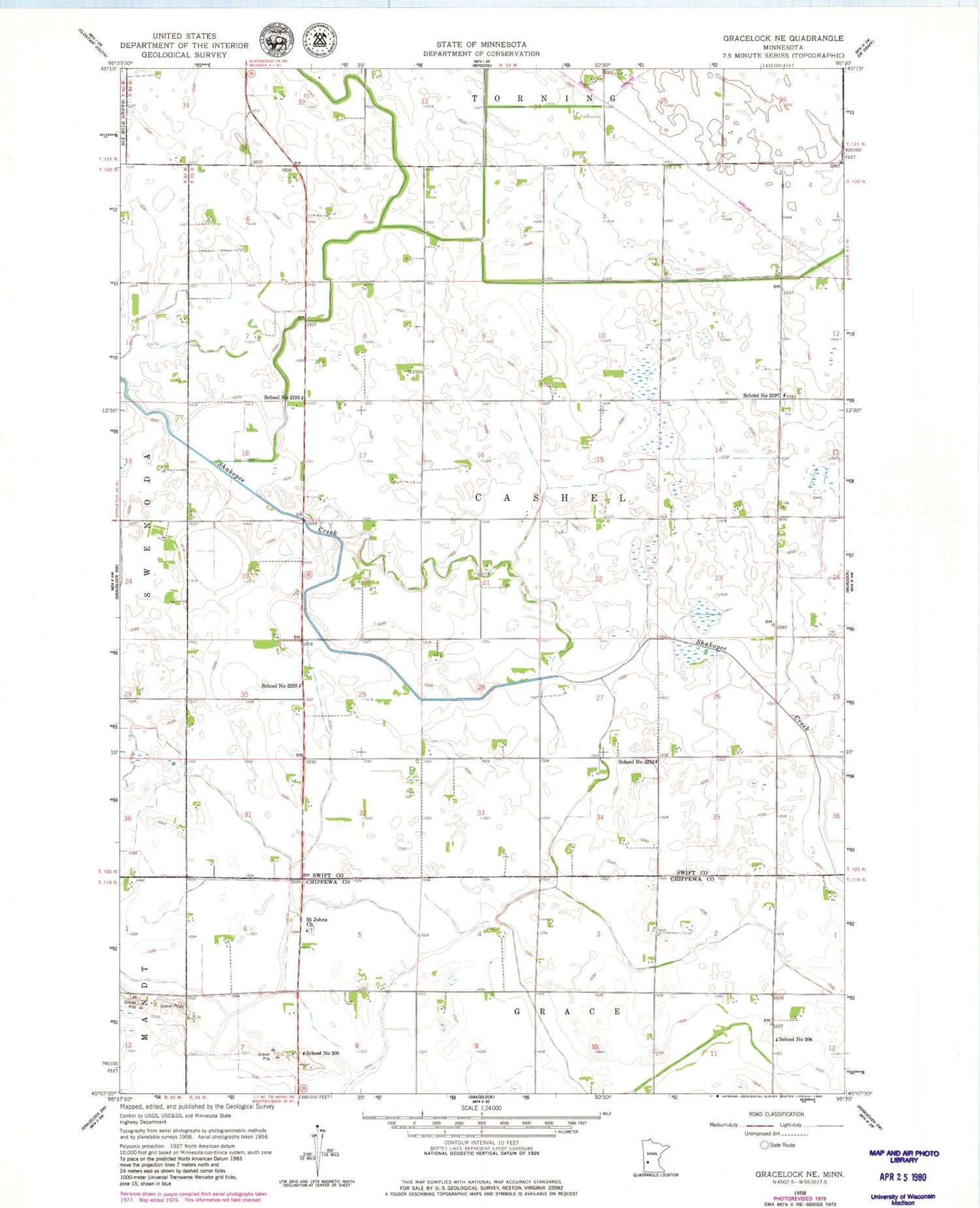 Classic USGS Gracelock NE Minnesota 7.5'x7.5' Topo Map Image