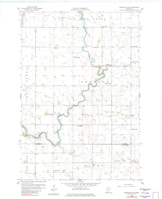 Classic USGS Gracelock NW Minnesota 7.5'x7.5' Topo Map Image