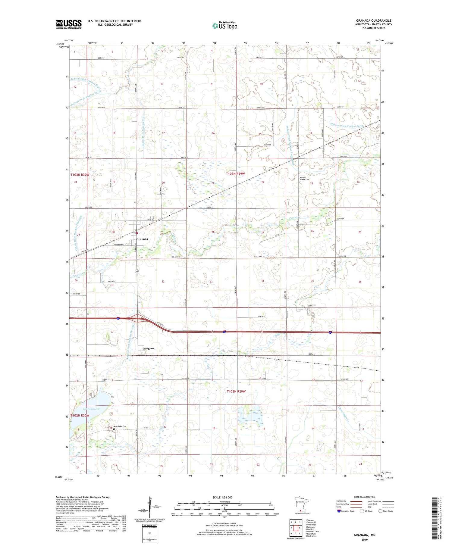 Granada Minnesota US Topo Map Image