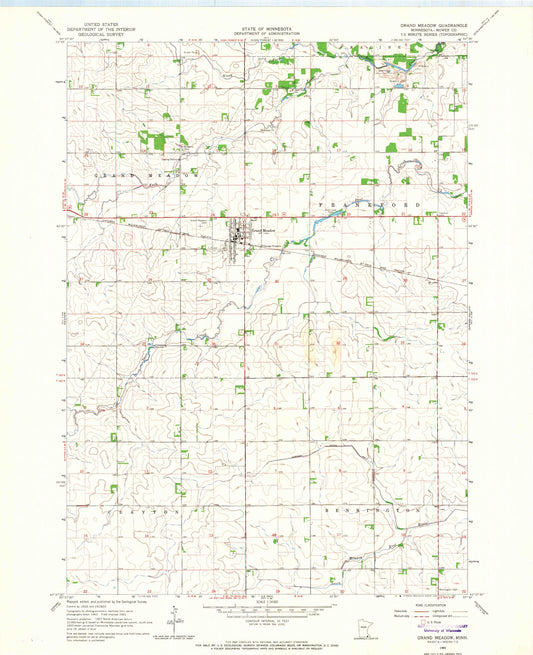 Classic USGS Grand Meadow Minnesota 7.5'x7.5' Topo Map Image