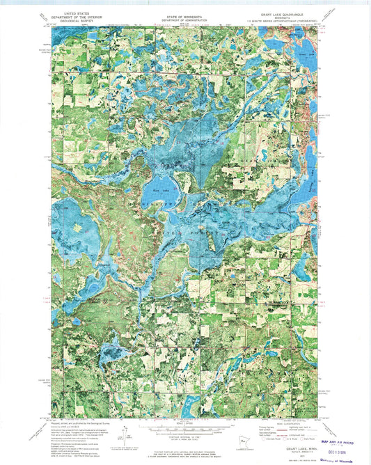 Classic USGS Grant Lake Minnesota 7.5'x7.5' Topo Map Image