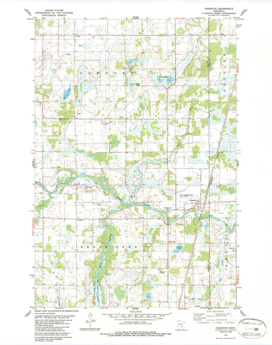 Classic USGS Grasston Minnesota 7.5'x7.5' Topo Map Image