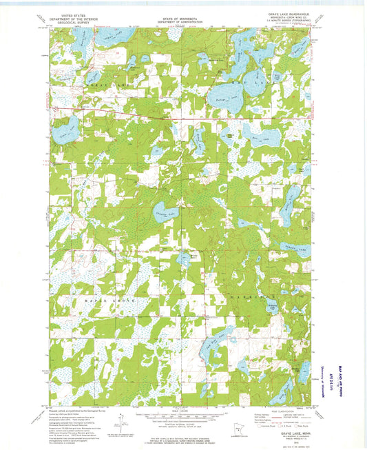 Classic USGS Grave Lake Minnesota 7.5'x7.5' Topo Map Image