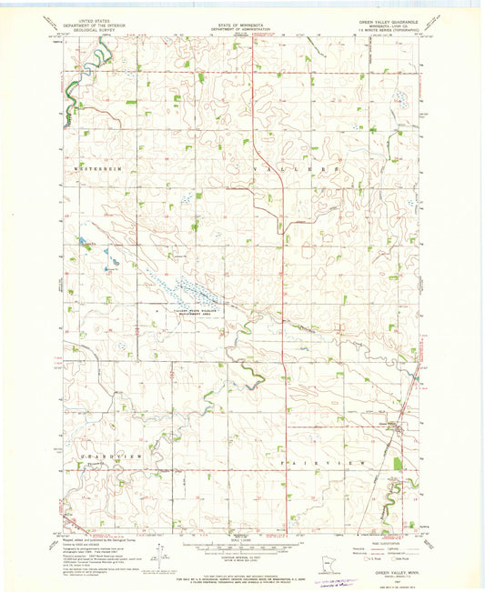 Classic USGS Green Valley Minnesota 7.5'x7.5' Topo Map Image
