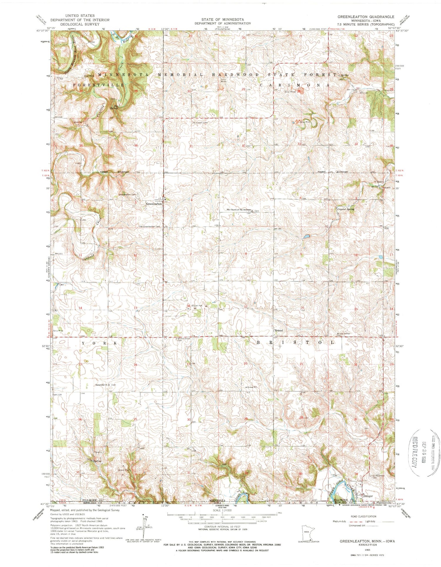 Classic USGS Greenleafton Minnesota 7.5'x7.5' Topo Map Image