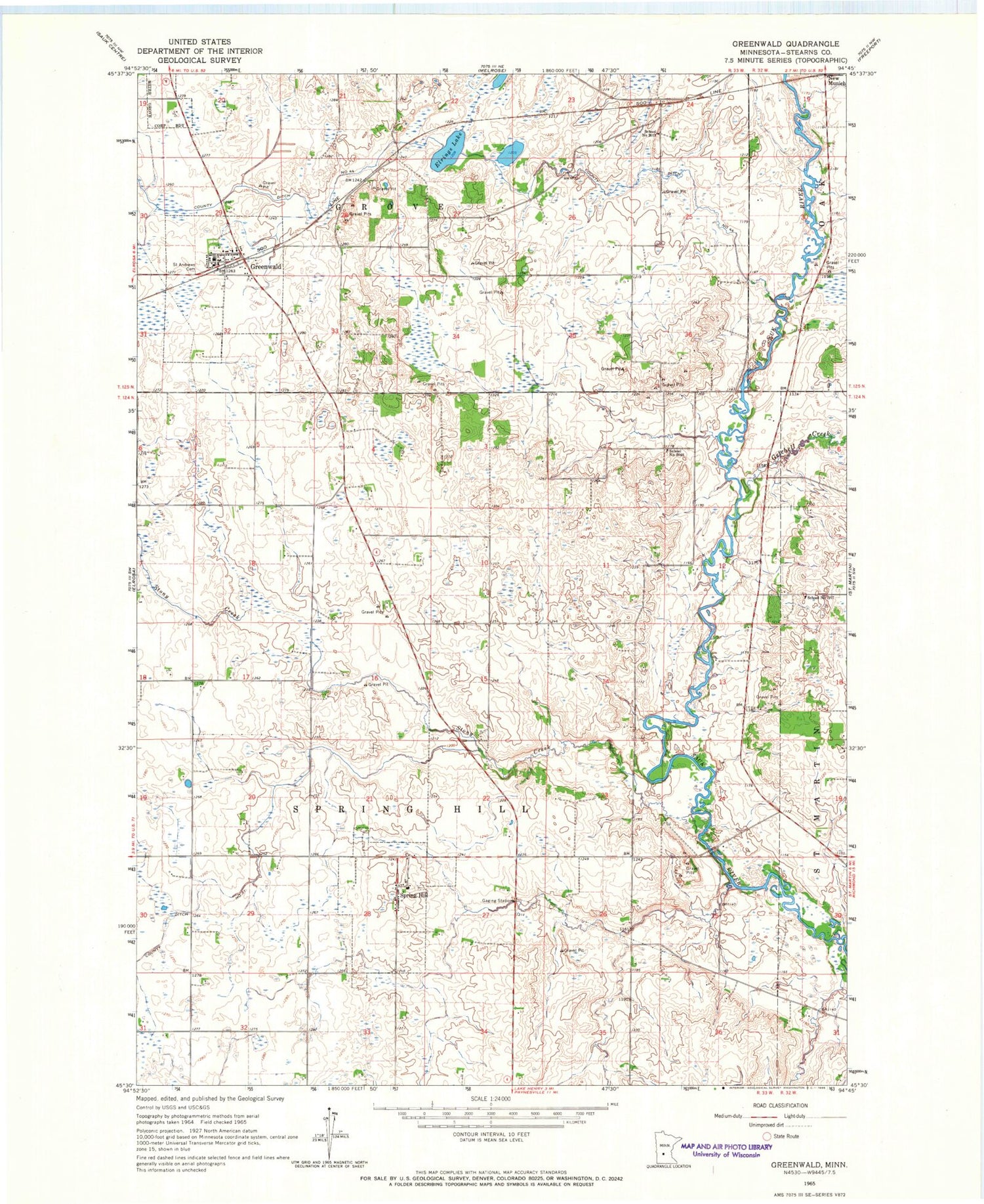 Classic USGS Greenwald Minnesota 7.5'x7.5' Topo Map Image