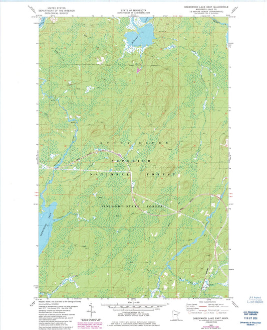 Classic USGS Greenwood Lake East Minnesota 7.5'x7.5' Topo Map Image