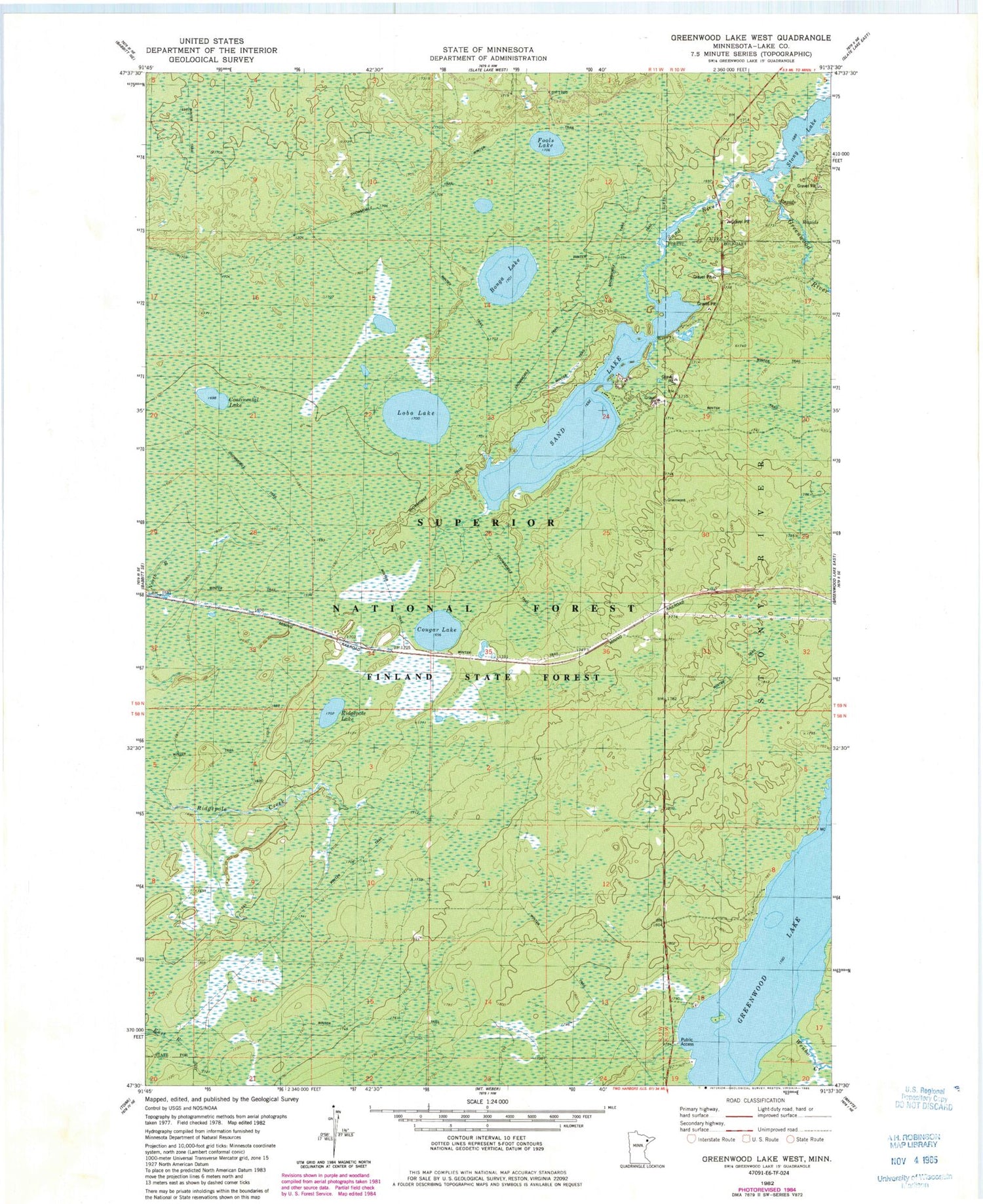 Classic USGS Greenwood Lake West Minnesota 7.5'x7.5' Topo Map Image