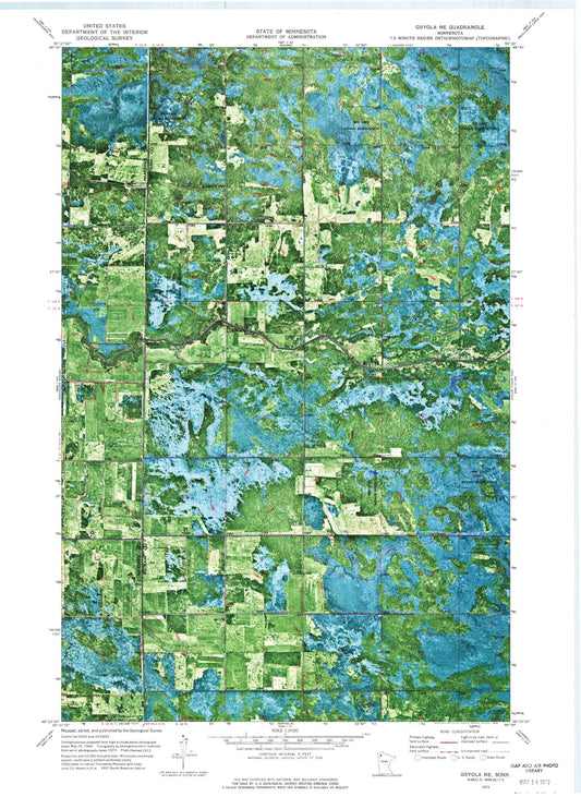 Classic USGS Grygla NE Minnesota 7.5'x7.5' Topo Map Image