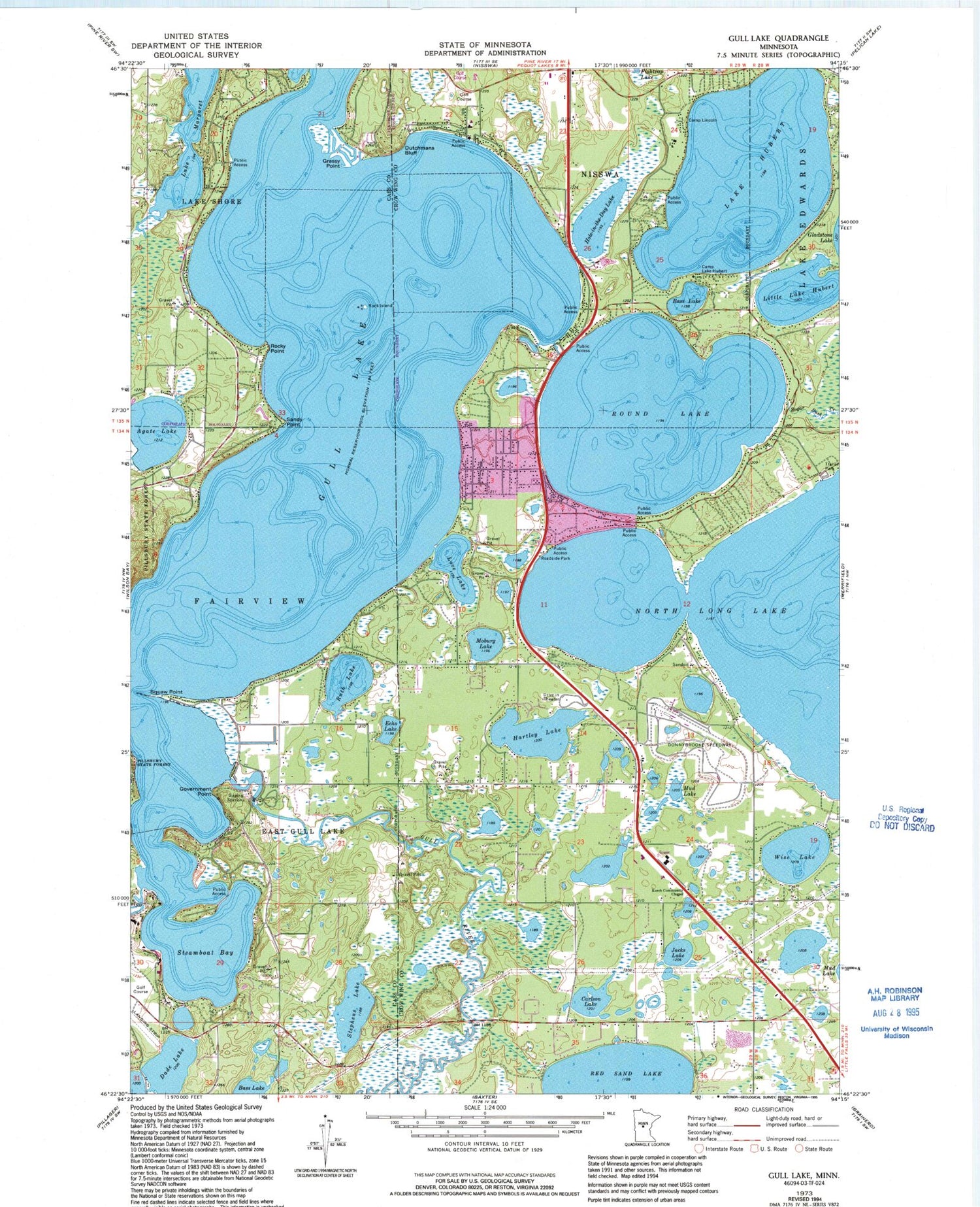 Classic USGS Gull Lake Minnesota 7.5'x7.5' Topo Map Image