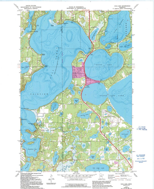 Classic USGS Gull Lake Minnesota 7.5'x7.5' Topo Map Image