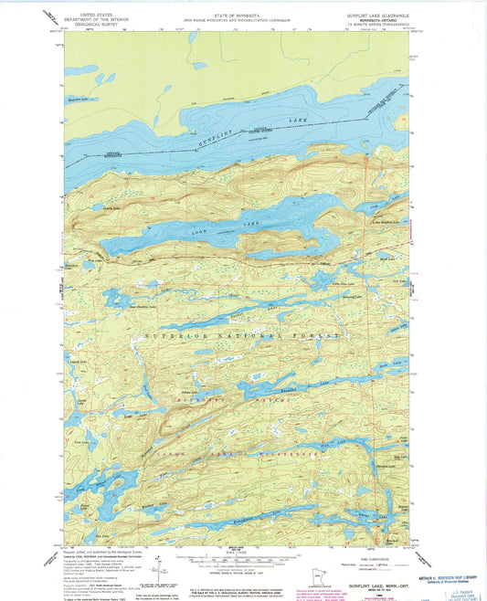 Classic USGS Gunflint Lake Minnesota 7.5'x7.5' Topo Map Image