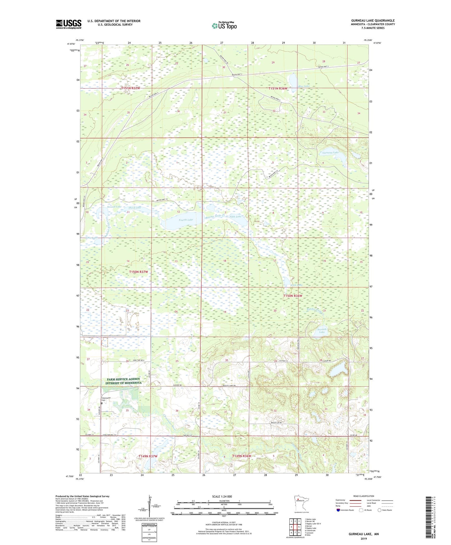 Gurneau Lake Minnesota US Topo Map Image