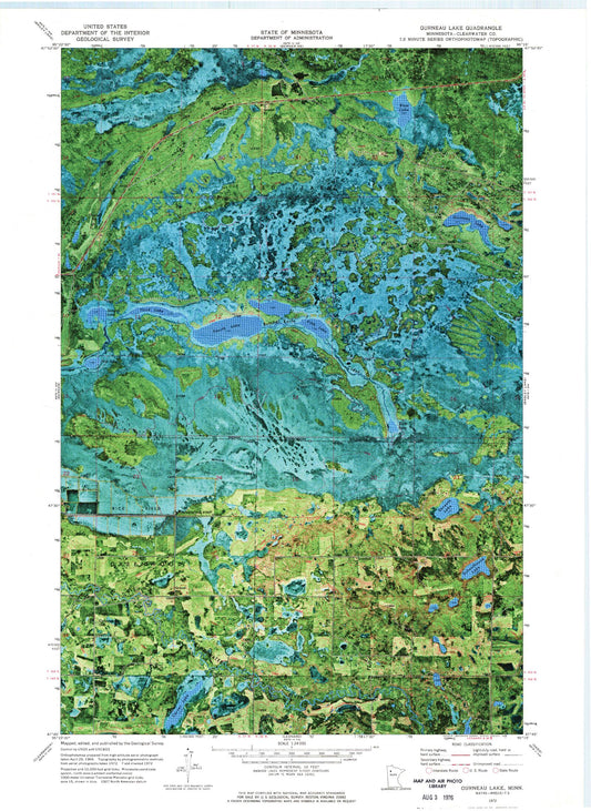Classic USGS Gurneau Lake Minnesota 7.5'x7.5' Topo Map Image