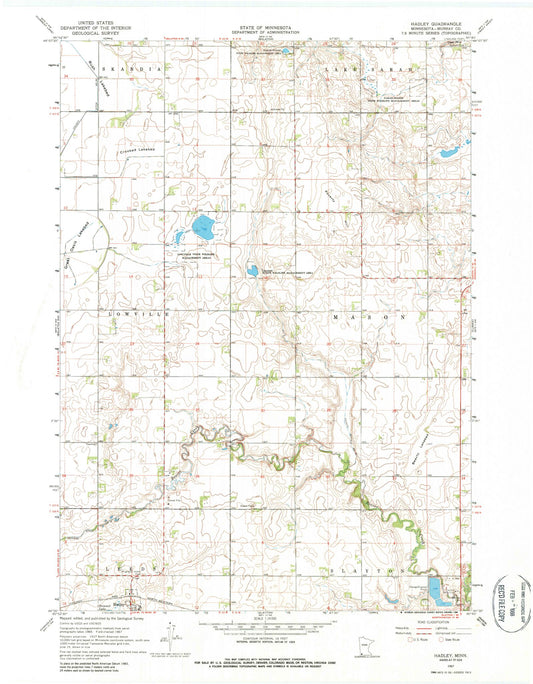 Classic USGS Hadley Minnesota 7.5'x7.5' Topo Map Image