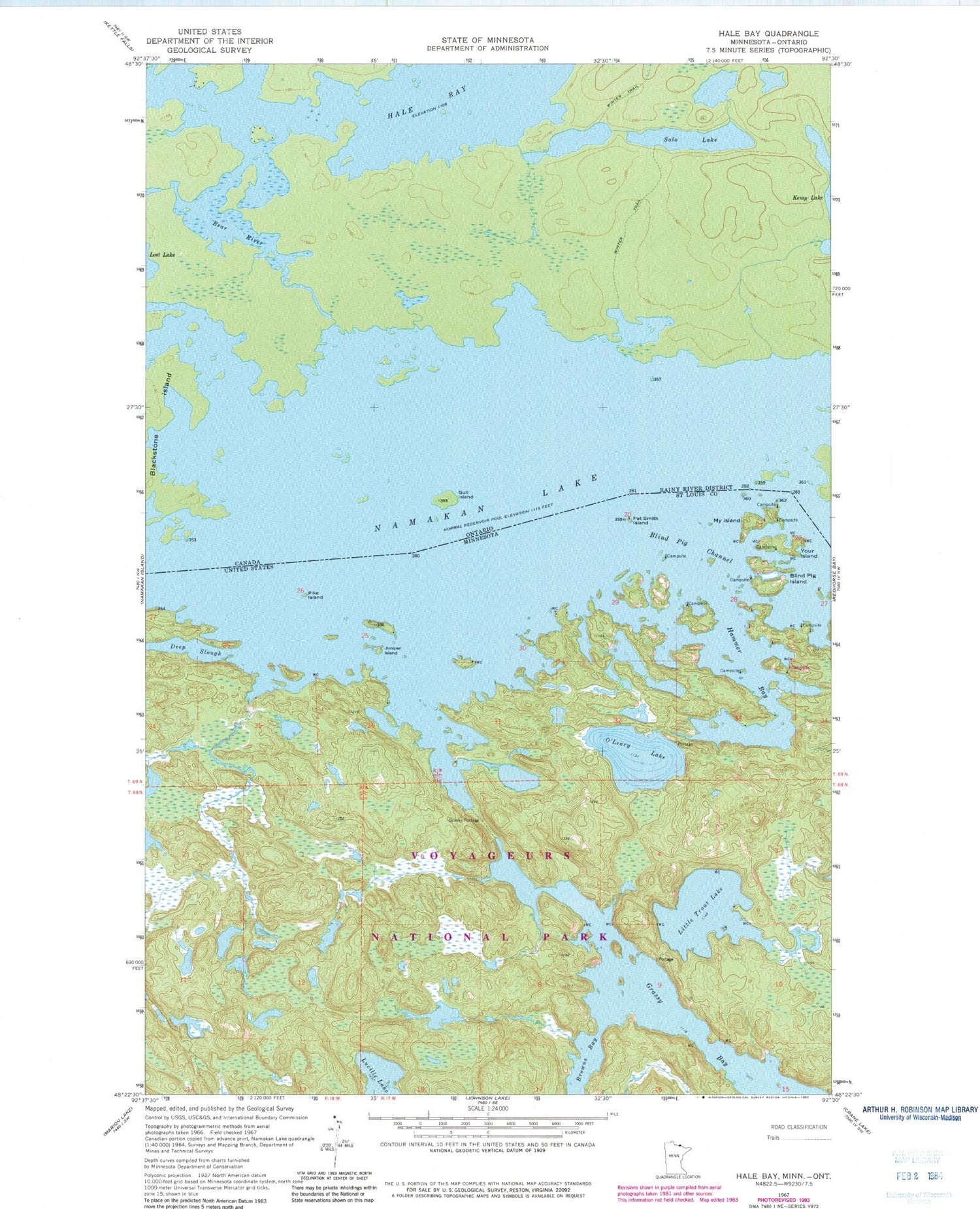 Classic USGS Blind Pig Island Minnesota 7.5'x7.5' Topo Map Image