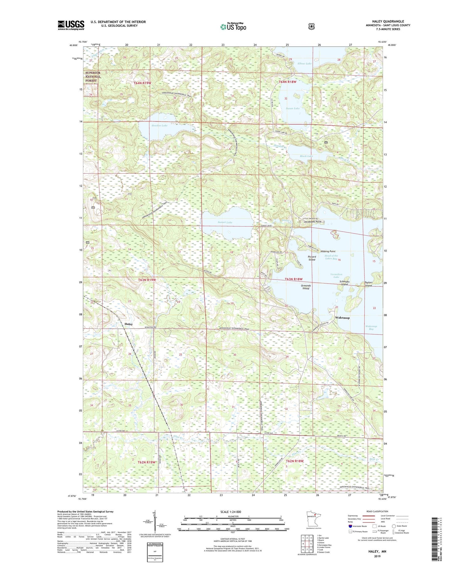 Haley Minnesota US Topo Map Image