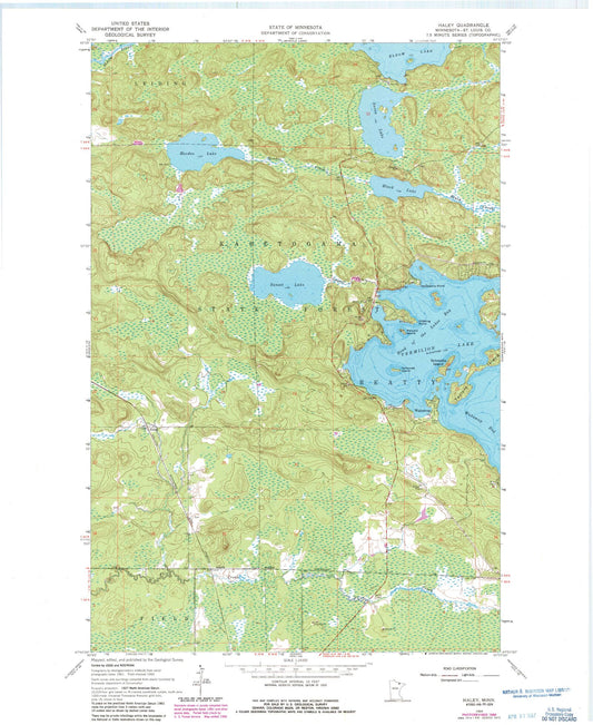 Classic USGS Haley Minnesota 7.5'x7.5' Topo Map Image