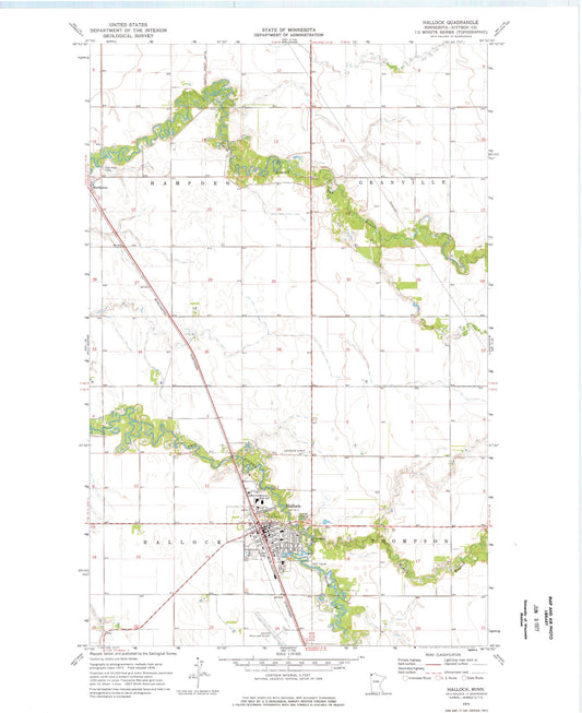 Classic USGS Hallock Minnesota 7.5'x7.5' Topo Map Image