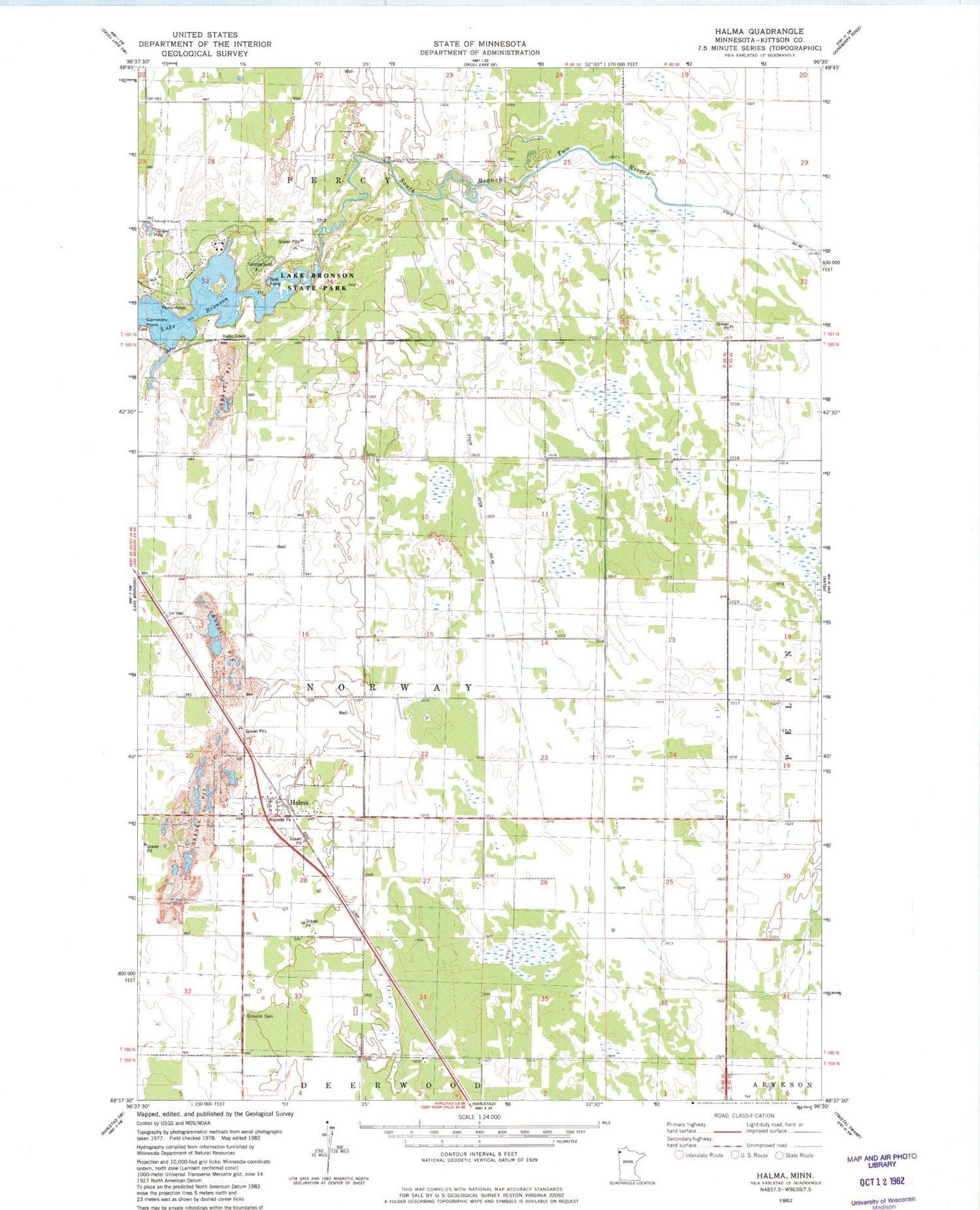 Classic USGS Halma Minnesota 7.5'x7.5' Topo Map Image
