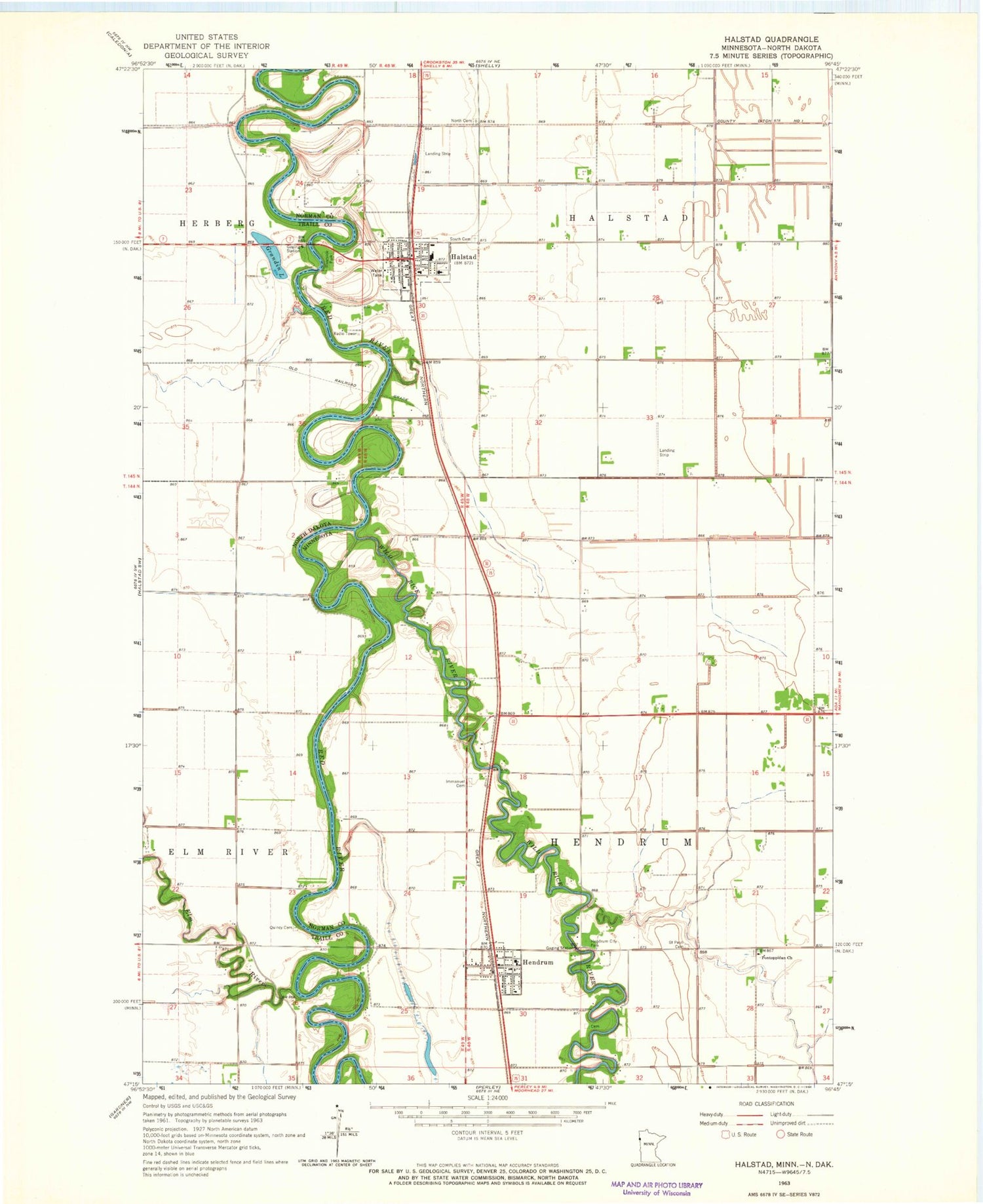 Classic USGS Halstad Minnesota 7.5'x7.5' Topo Map Image