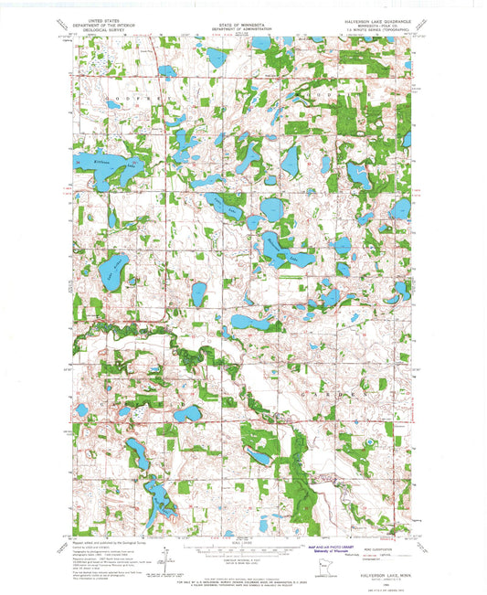 Classic USGS Halverson Lake Minnesota 7.5'x7.5' Topo Map Image