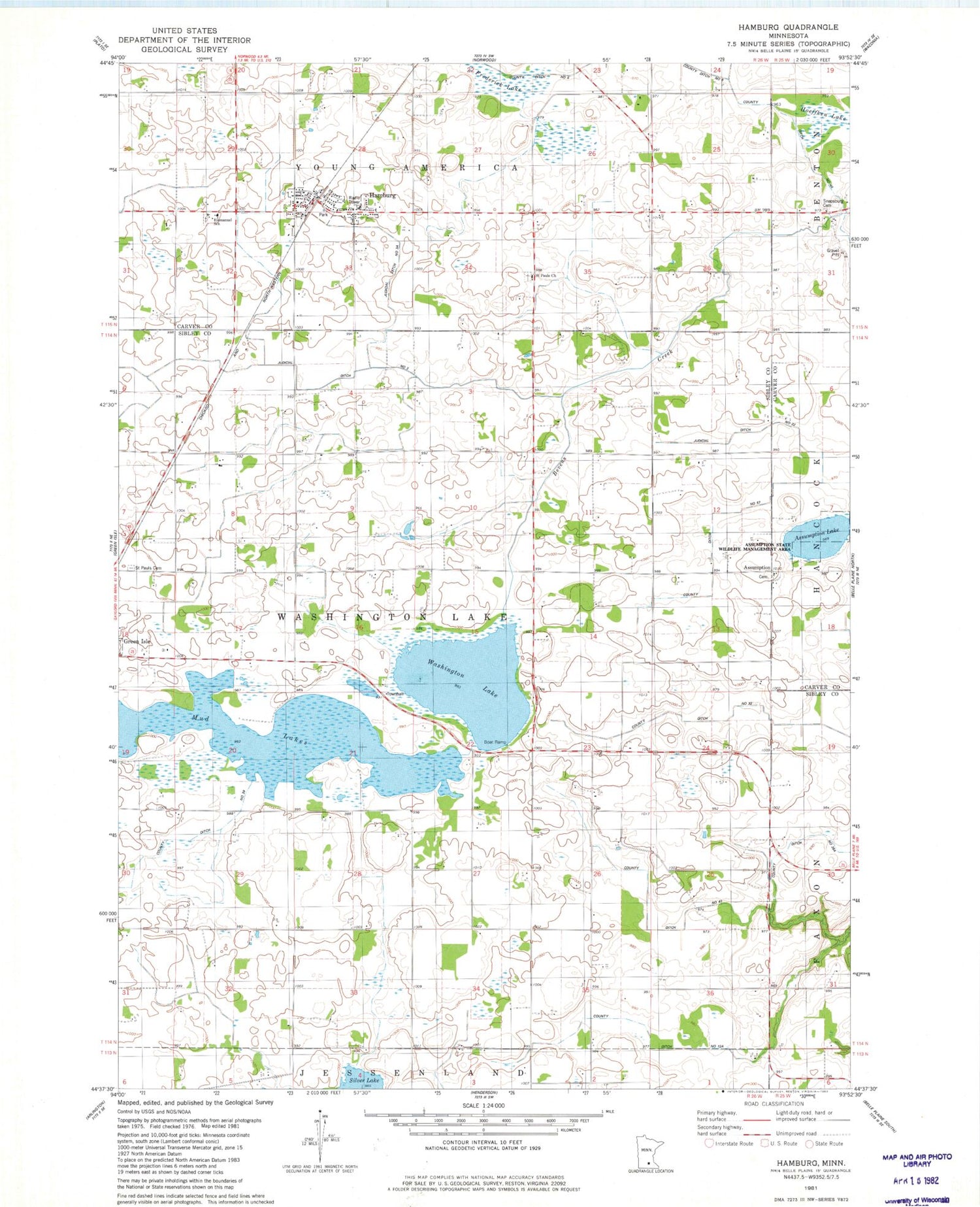 Classic USGS Hamburg Minnesota 7.5'x7.5' Topo Map Image