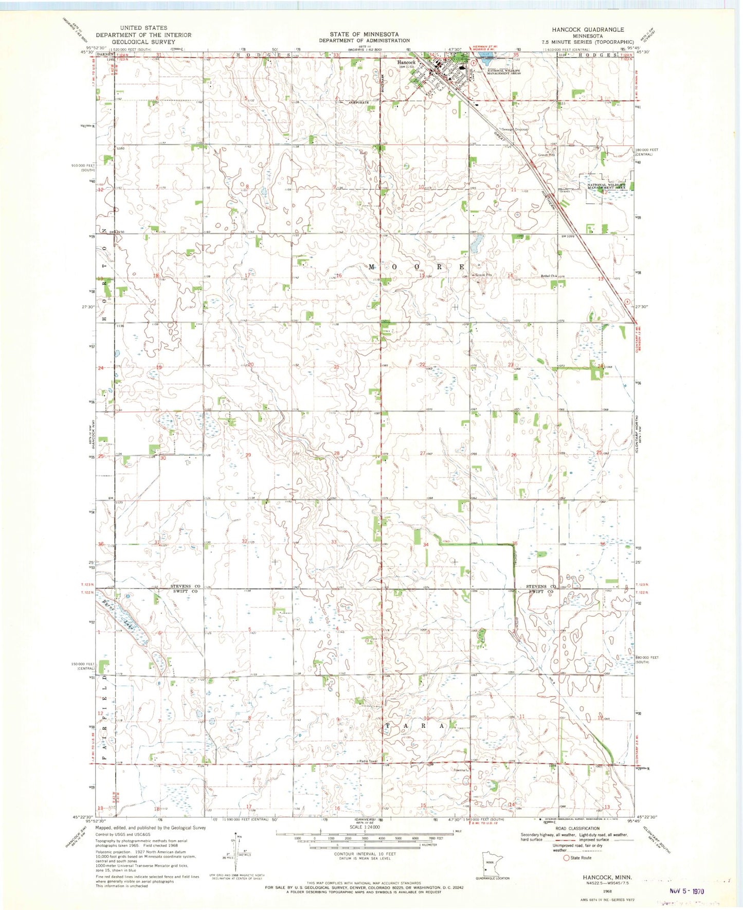Classic USGS Hancock Minnesota 7.5'x7.5' Topo Map Image