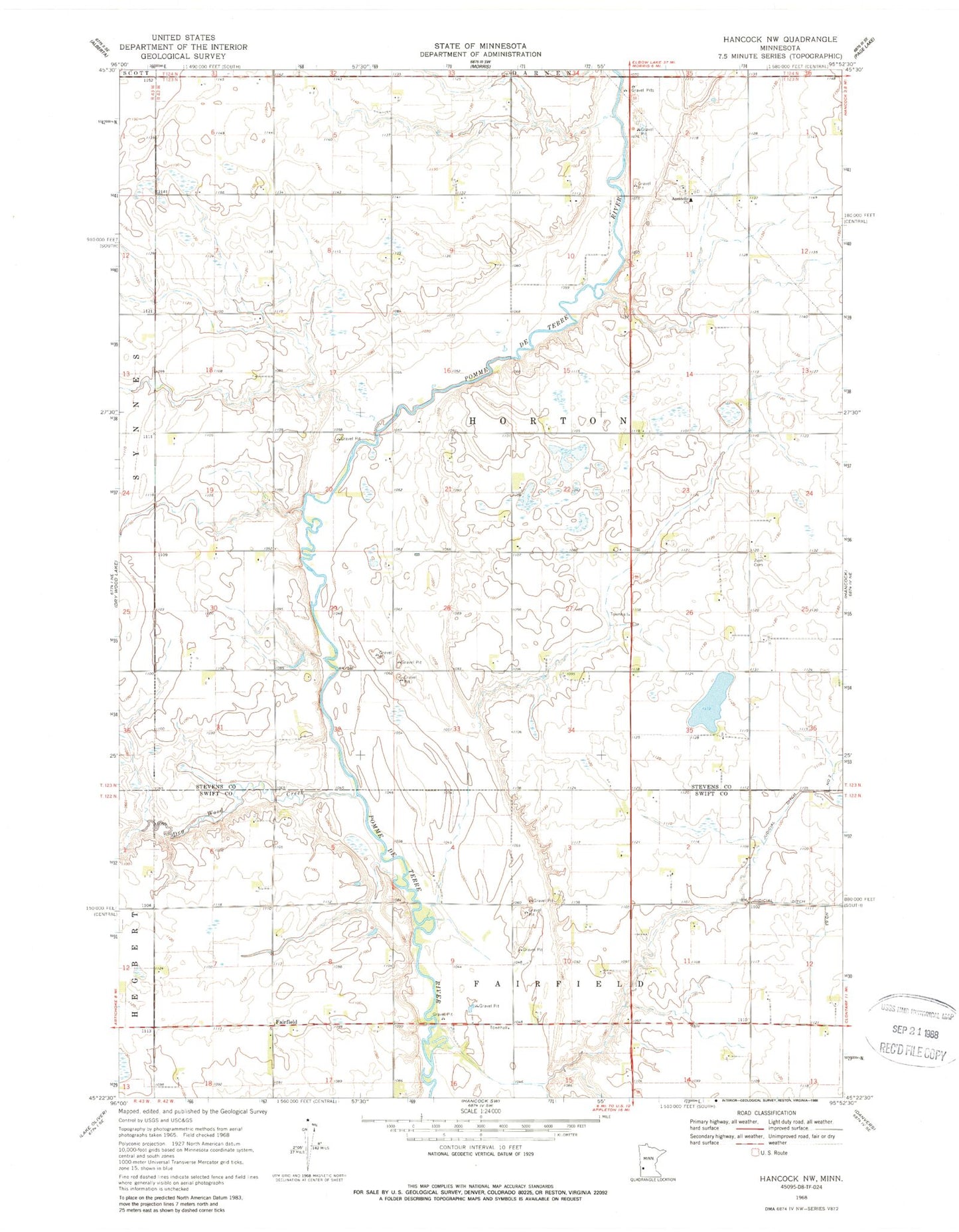 Classic USGS Hancock NW Minnesota 7.5'x7.5' Topo Map Image