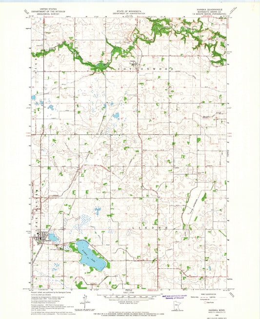 Classic USGS Hanska Minnesota 7.5'x7.5' Topo Map Image