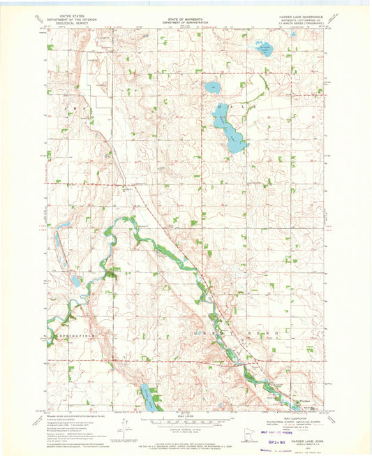 Classic USGS Harder Lake Minnesota 7.5'x7.5' Topo Map Image