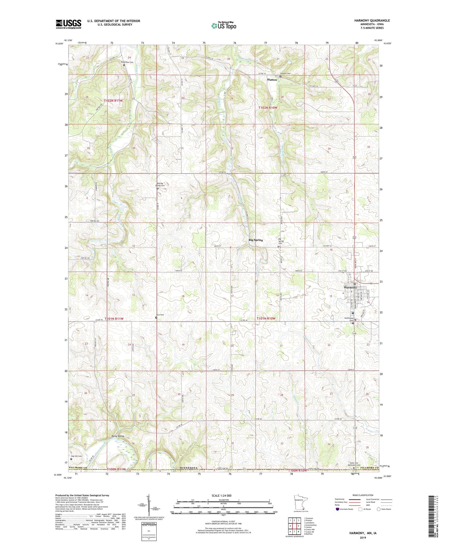 Harmony Minnesota US Topo Map Image
