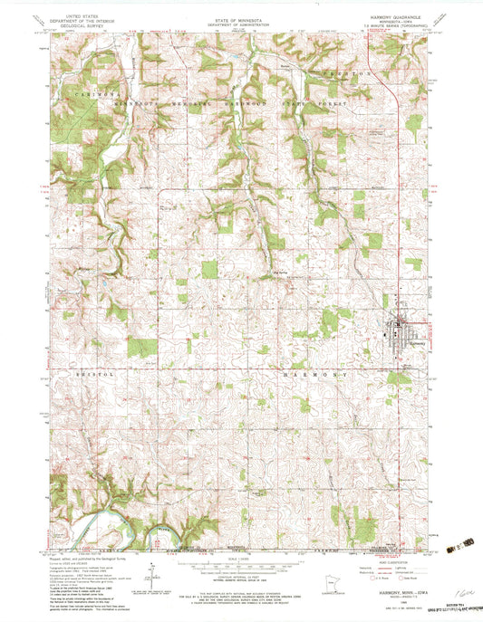 Classic USGS Harmony Minnesota 7.5'x7.5' Topo Map Image