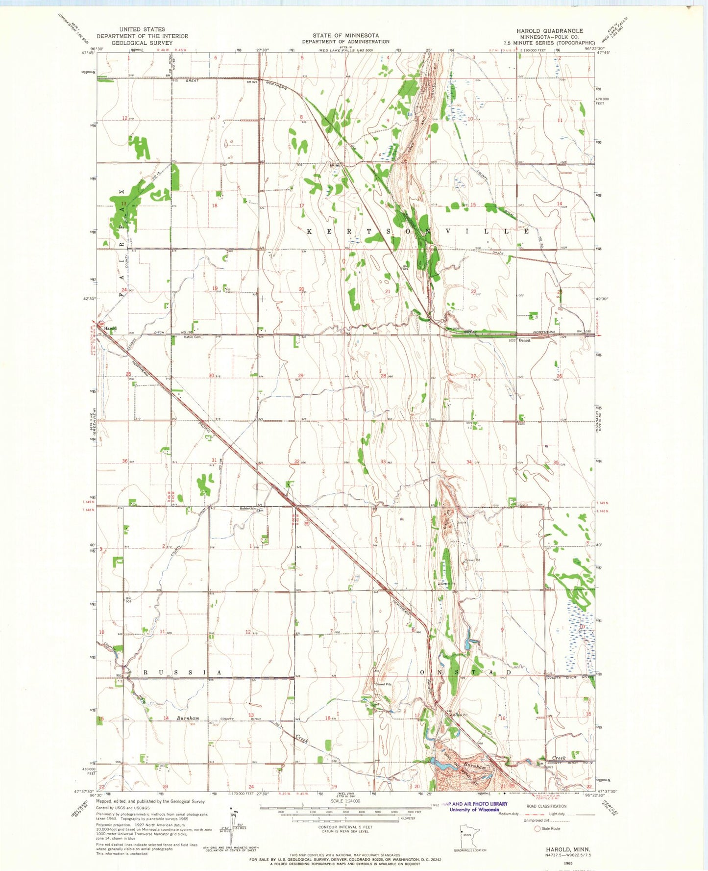 Classic USGS Harold Minnesota 7.5'x7.5' Topo Map Image