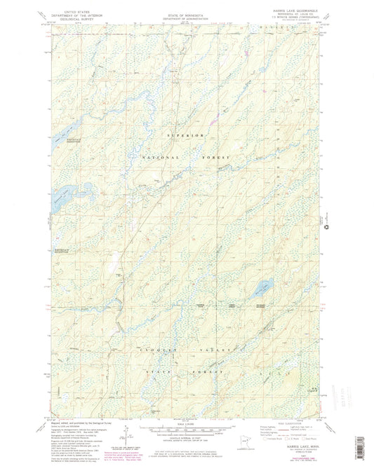 Classic USGS Harris Lake Minnesota 7.5'x7.5' Topo Map Image
