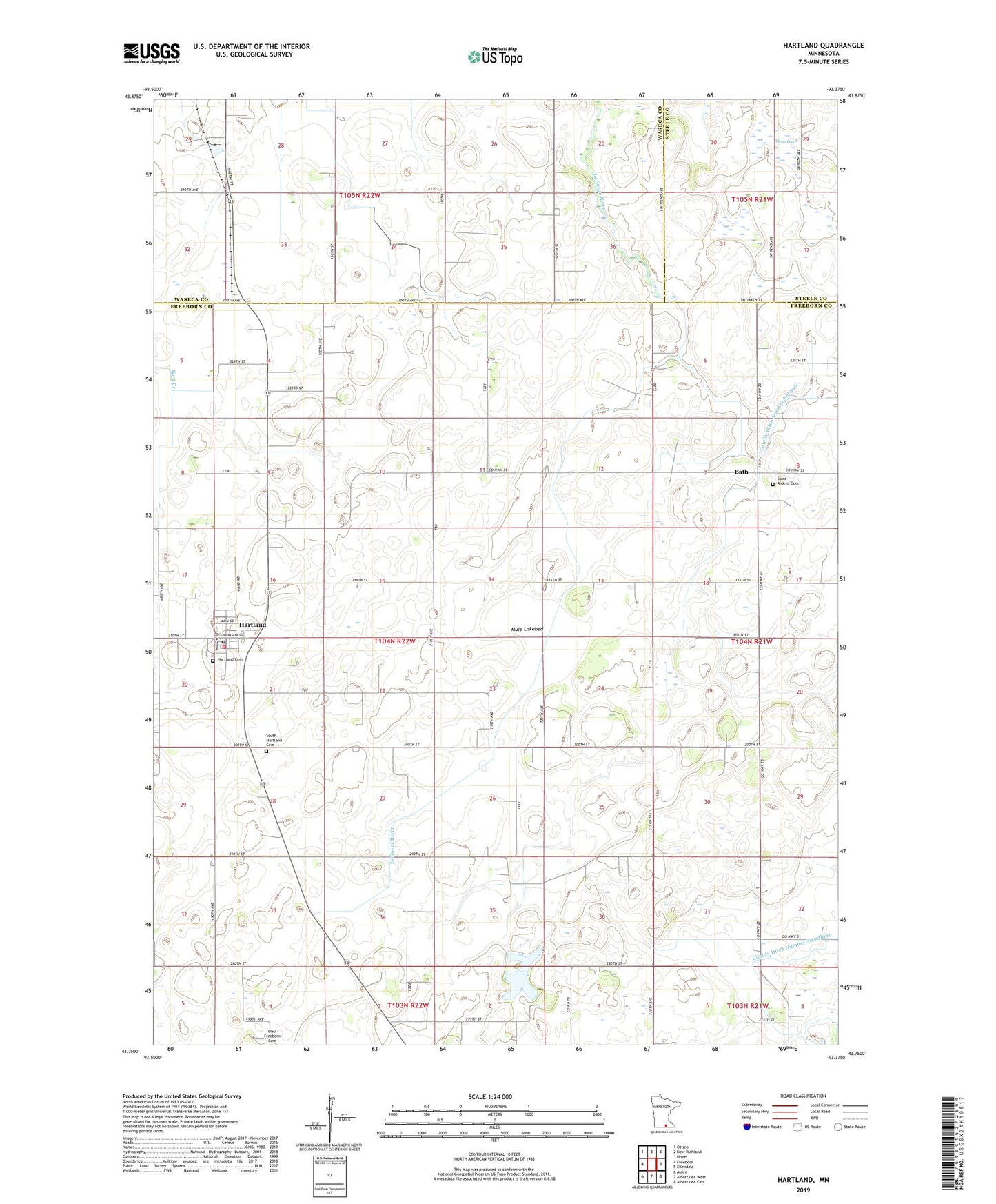 Hartland Minnesota US Topo Map Image