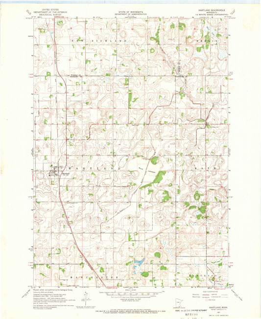 Classic USGS Hartland Minnesota 7.5'x7.5' Topo Map Image
