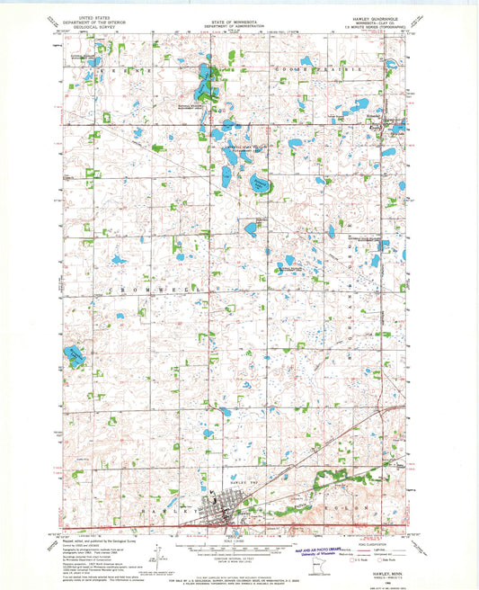 Classic USGS Hawley Minnesota 7.5'x7.5' Topo Map Image