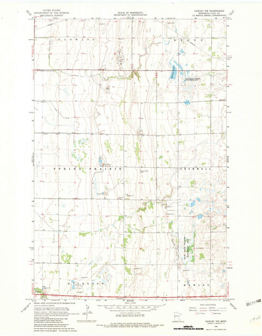 Classic USGS Hawley NW Minnesota 7.5'x7.5' Topo Map Image