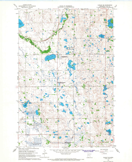 Classic USGS Hawley SE Minnesota 7.5'x7.5' Topo Map Image