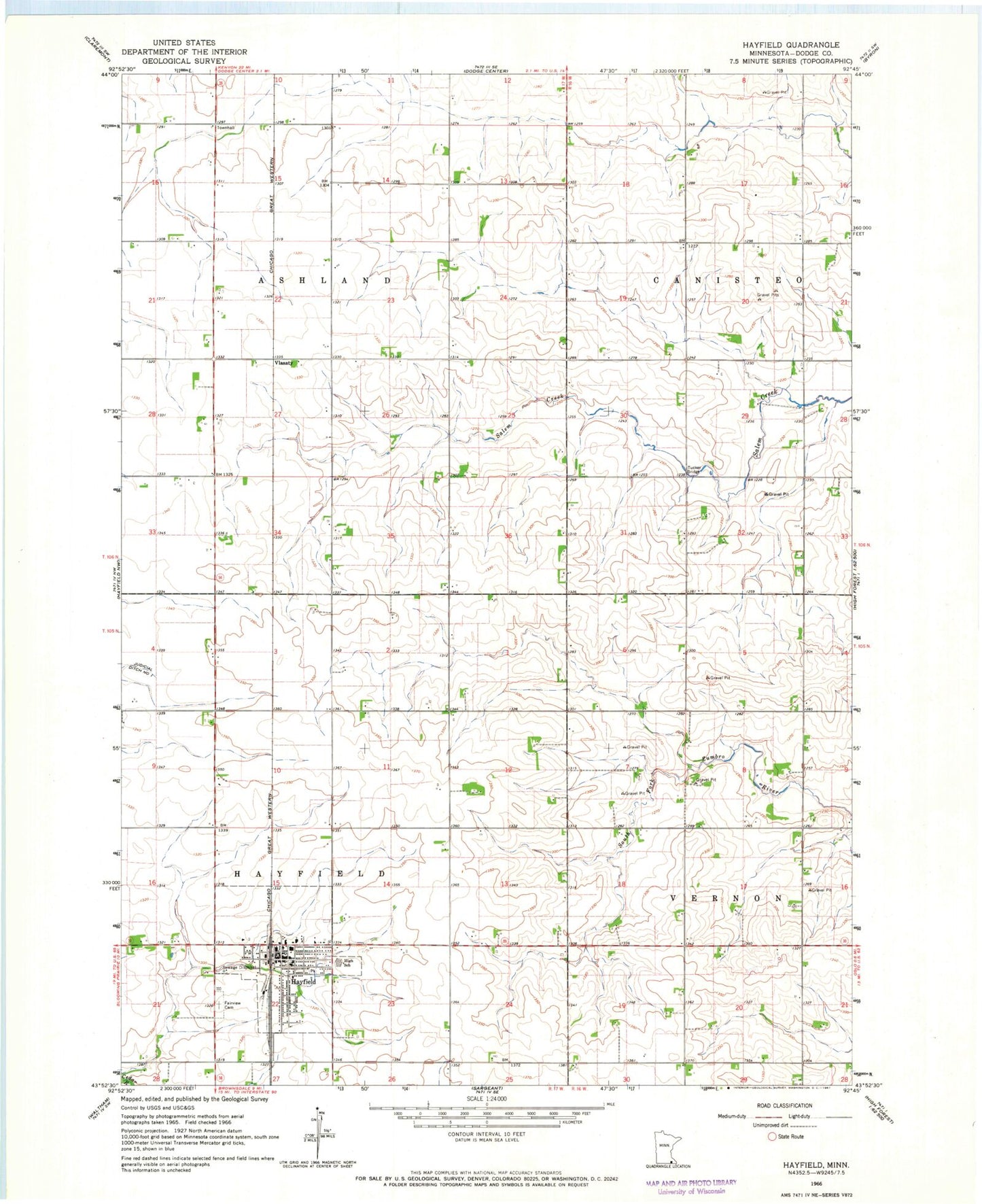 Classic USGS Hayfield Minnesota 7.5'x7.5' Topo Map Image